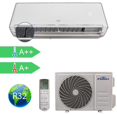 FISHER FSAI-SU-95FE3 (kültéri + beltéri egység) Oldalfali split klíma 2,5 kW,Hősz, Inverter , R32, WIFI csatlakozás